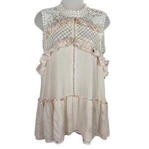 POL Crochet Lace Yoke Ruffle Tunic in Blush Cream